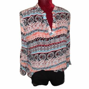 NWOT Women’s Bohemian Sheer Blouse Aztec Southwestern Print